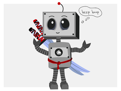Don The Ninja Robot big eyes cute droid illustration kantana ninja robot samurai swords