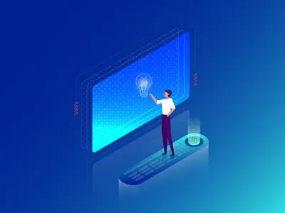 Workplace bulb character data illustration keyboard supercomputer technology vector