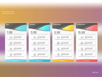 Four banner for the tariffs and price lists. banner business commercial comparison design discount element hosting list option plan price pricing site table template ui vector web website