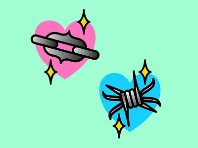 Barbed wire and Chains affinity designer barbed wire chain freelance heart heart emoji illustration illustrator pin design shirt design tattoo flash traditional tattoo
