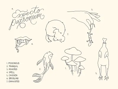 Inktober Illustration Set chicken dog illustration fungi halloween hand lettering illustration illustrator inktober 2018 koi fish line art spooky stick and poke studio ghibli tattoo flash tranquil vampire