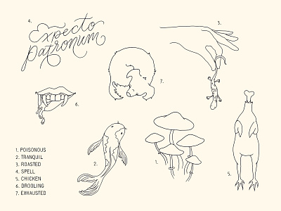 Inktober Illustration Set chicken dog illustration fungi halloween hand lettering illustration illustrator inktober 2018 koi fish line art spooky stick and poke studio ghibli tattoo flash tranquil vampire