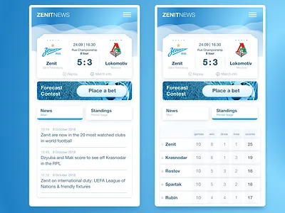 Mobile football website clean design football mobile soccer website zenit