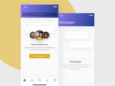 Empty States - Sports Social App athletes chat coaches connections empty states feed linkedinlike sketch social app sports app style ui ux