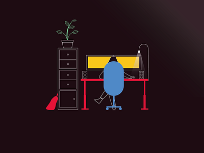Day at the office character dark illustration light line art minimal shadow