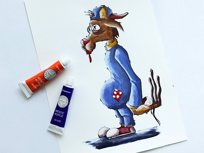 Janitor Jacky acrylics character art dog drawing illustration painting