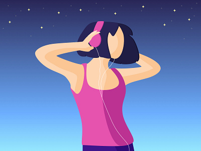 dancing queen character design dancing girl headphones illustration music night portrait woman