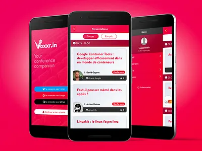 Voxxrin 2 app card conference dashboard event graphic interface list login mobile mobile menu nav ui ux webdesign