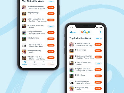 Hoop's Top Picks activities activity app branding button buttons children design fun homepage hoop icon ios iphone iphone x kids logo ui ux weekly