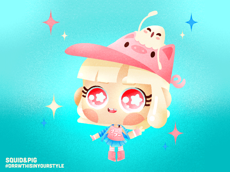 Squid&Pig: Chan-Chan | #DrawThisInYourStyle animation cartoon chibi cute gif girl illustration kawaii pig squid sticker stickers vector