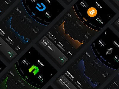 Crypto Wallet Screens - Holdings Dark UI app application bitcoin blockchain clean crypto crypto wallet dark dark app design exchange flat minimal mobile night portfolio simple ui ux wallet
