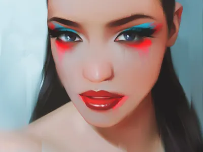 Pink and blue art beauty digital fashion girl illustration makeup model painting portrait