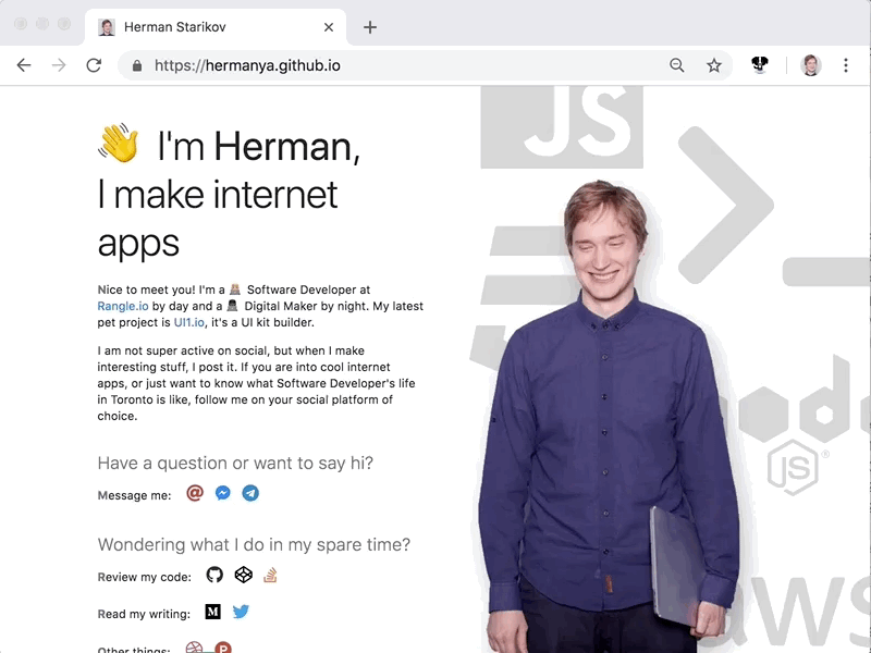 https://hermanya.github.io landing page personal page personal site software development