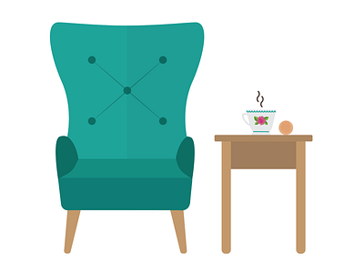 Armchair, Tea & Table age armchair biscuits chair charity elderly furniture illustration old people pro bono rose table tea teacup vector
