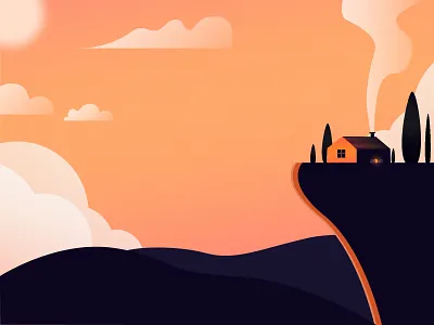 An evening (Day 10/365) art cloud evening hills house illustration illustrator landscape sky sun tree