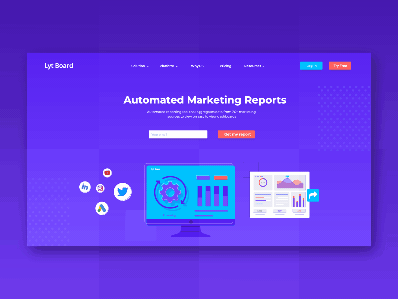 Lytboard - Hero Image analysis animation automation design gif illustration lytboard marketing reports studiotale ui