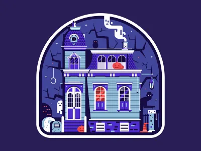 Halloween Spooky House Sticker emblem flat design ghost gothic halloween haunted house mansion night spooky sticker victorian