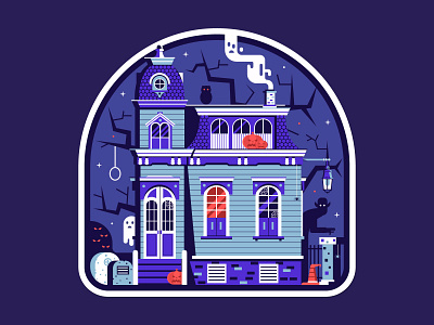 Halloween Spooky House Sticker emblem flat design ghost gothic halloween haunted house mansion night spooky sticker victorian