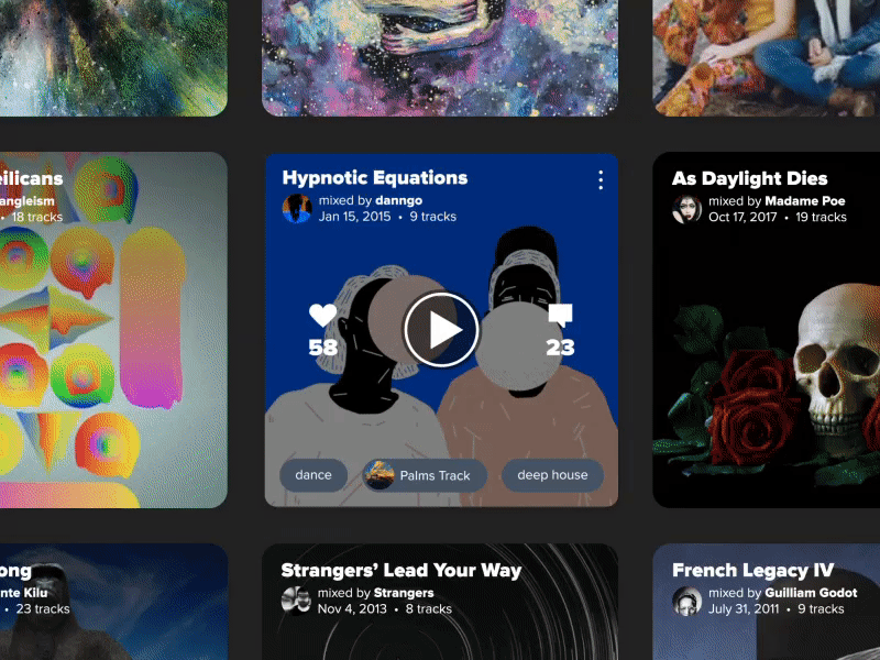 Mix Card to Mix Page transition 8tracks album card design interface motion music music app open page transition playlist streaming transition ui ui animation ux web