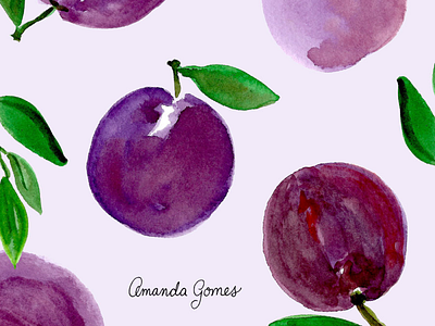 Plums amanda gomes fruit fruit illustration pattern plums repeat pattern surface pattern watercolor watercolor pattern