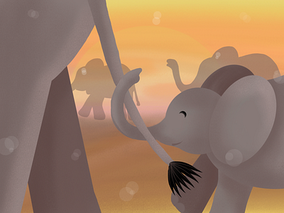 Elefantino animal art baby animals children art cute dribbble elefante elefantino elephant family happy illustration mommy procreate savannah sunset trumpet yellow