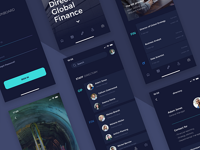 Employee Onboarding App app clean company dark design directory employee enterprise interface ios job listing list login ui ux
