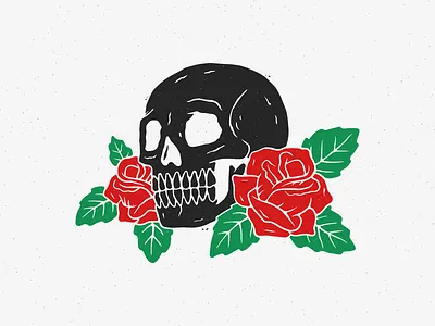 Skull & roses black death distressed flowers illustration roses skull wild