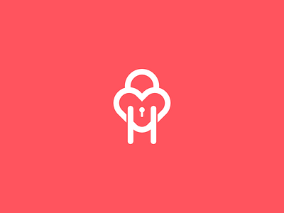 ''Heart + Lock + H'' Monogram branding design flat h h heart heart heart beat icon lock logo love monogram typography ui ux vector