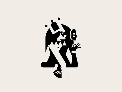 Human Joker black and white card card deck female feminine jester joker logo minimal symbol design