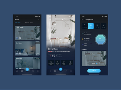 Smart home app - 03 app black blue design home mobie room security smart typography ui ux