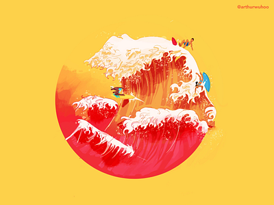 Inktober: Flowing flowing gradient hokusai illustration inktober surf surfer surfing waves