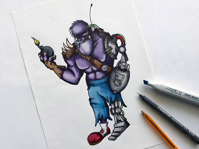 Gorilla Hyprid ape character art drawing gorilla illustration ink marker pen robot