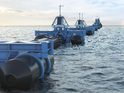 Ocean cleanup system. 3d rendering 3dsmax bottle clean garbage ocean render rendering solar energy solar panel solar panels system tube wave weather