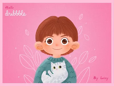 Hello Dribbble cat girl hello dribbble illustration