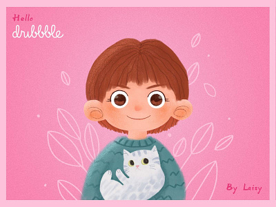 Hello Dribbble cat girl hello dribbble illustration