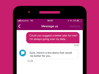 Plusnet Mobile Messaging app design ui ux