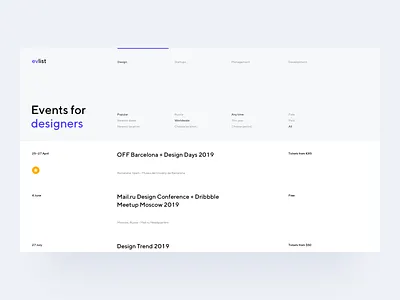 Event List Concept calendar date event list simple startup tickets typography web