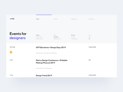 Event List Concept calendar date event list simple startup tickets typography web