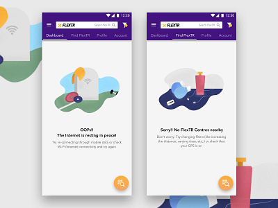 FlexTR - Empty States android app design empty state fitness gym illustration no internet purple ui ux