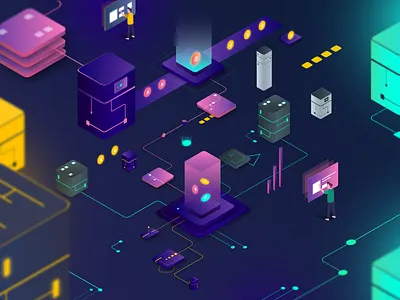 Isometric Illustration concept dark colors design gradient illustration interaction isometric neon ui vector