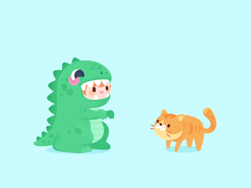 Have fun cat cute dinosaur illustation motion practice