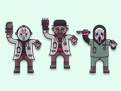Nightmare in the ER design doctor flat freddy freddy krueger halloween horror icon icons illustration jason medical nurse scream slash ui ux vector