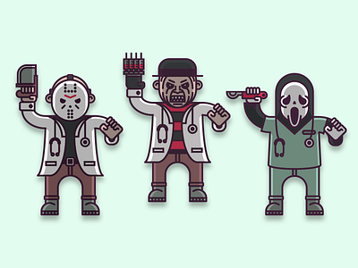 Nightmare in the ER design doctor flat freddy freddy krueger halloween horror icon icons illustration jason medical nurse scream slash ui ux vector