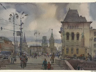 20180703 Komsomolskaya 19x28 cityscape mgraham moscow outdoorpainting pleinairpainting stcmill urbansketchers watercolor watercolorpainting watercolorpleinair