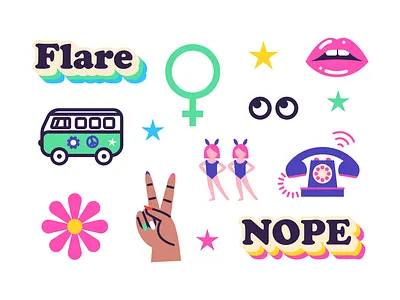 Stickers & Swag 60s 70s collateral design era female free hippies illustration illustrator movement power stickers swag vector women