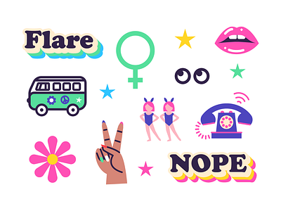 Stickers & Swag 60s 70s collateral design era female free hippies illustration illustrator movement power stickers swag vector women