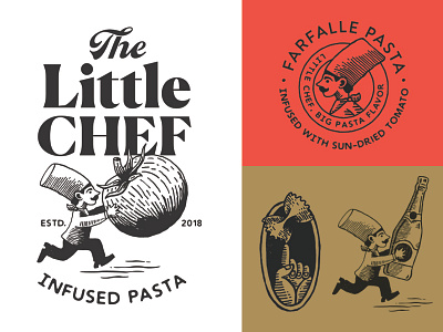 The Little Chef brand assets chef chef hat chef logo food icon logo noodles packaging pasta seal tomato