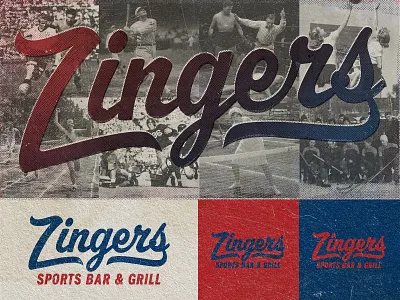 Zingers baseball blue branding canadian design design football graphic design gritty hockey logo logo design red restaurant sports sports bar texture toronto typography whitby wordmark