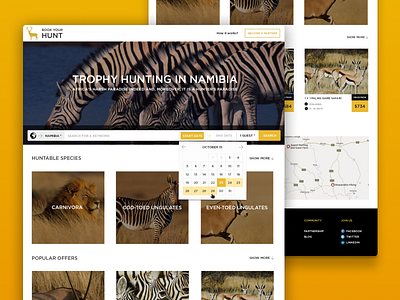 A marketplace for hunting tours airbnb design inteface markeplace search tours ui ux web design yellow