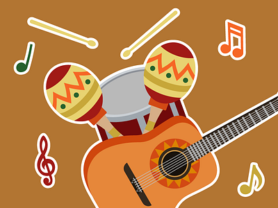 Musical instruments design drum drumstick flat guitar illustration maracas mexico musical instruments notes